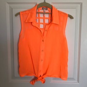 Kirra Orange Button Down Cutout Blouse